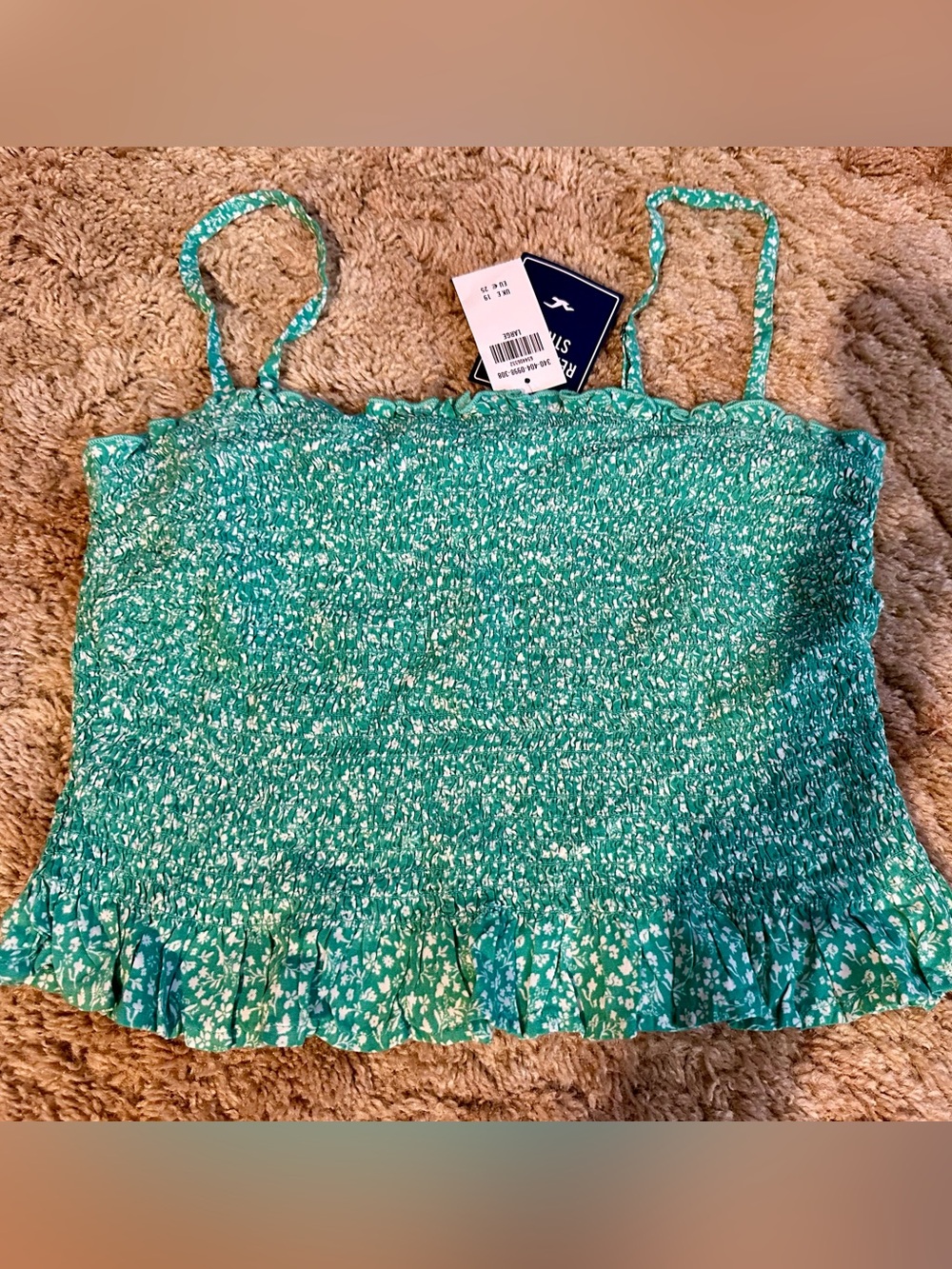 Hollister Green Floral Smocked Tank Top